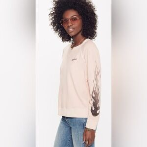Mother Light Pink Burnout Flames Cotton Sweatshirt Small S Pullover Embroidered